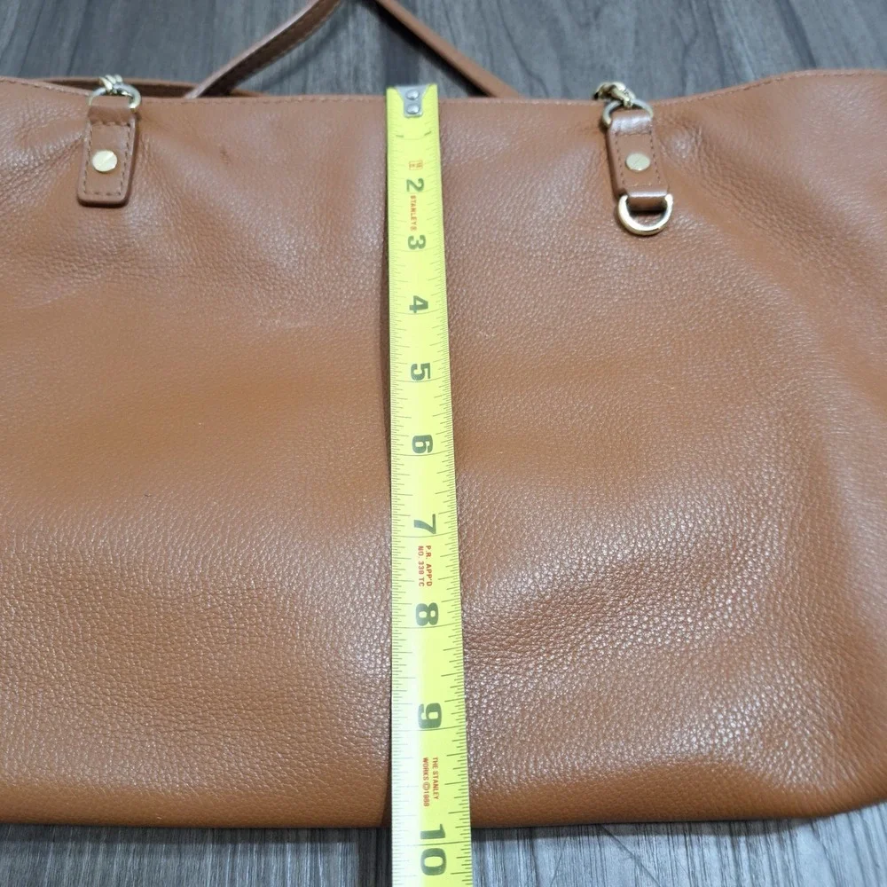 Michael Kors Pebbled Leather Tote Bag Luggage Brown Gold Chain Shoulder Bag